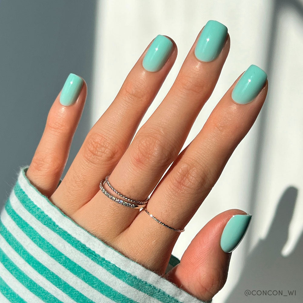 Pastel Teal Creamy Glossy Short Nails — Teal Nails