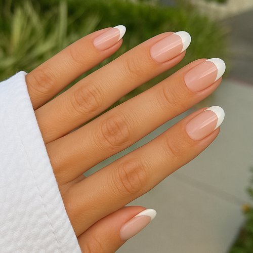 Sheer Pink French Medium Oval — Natural Nails