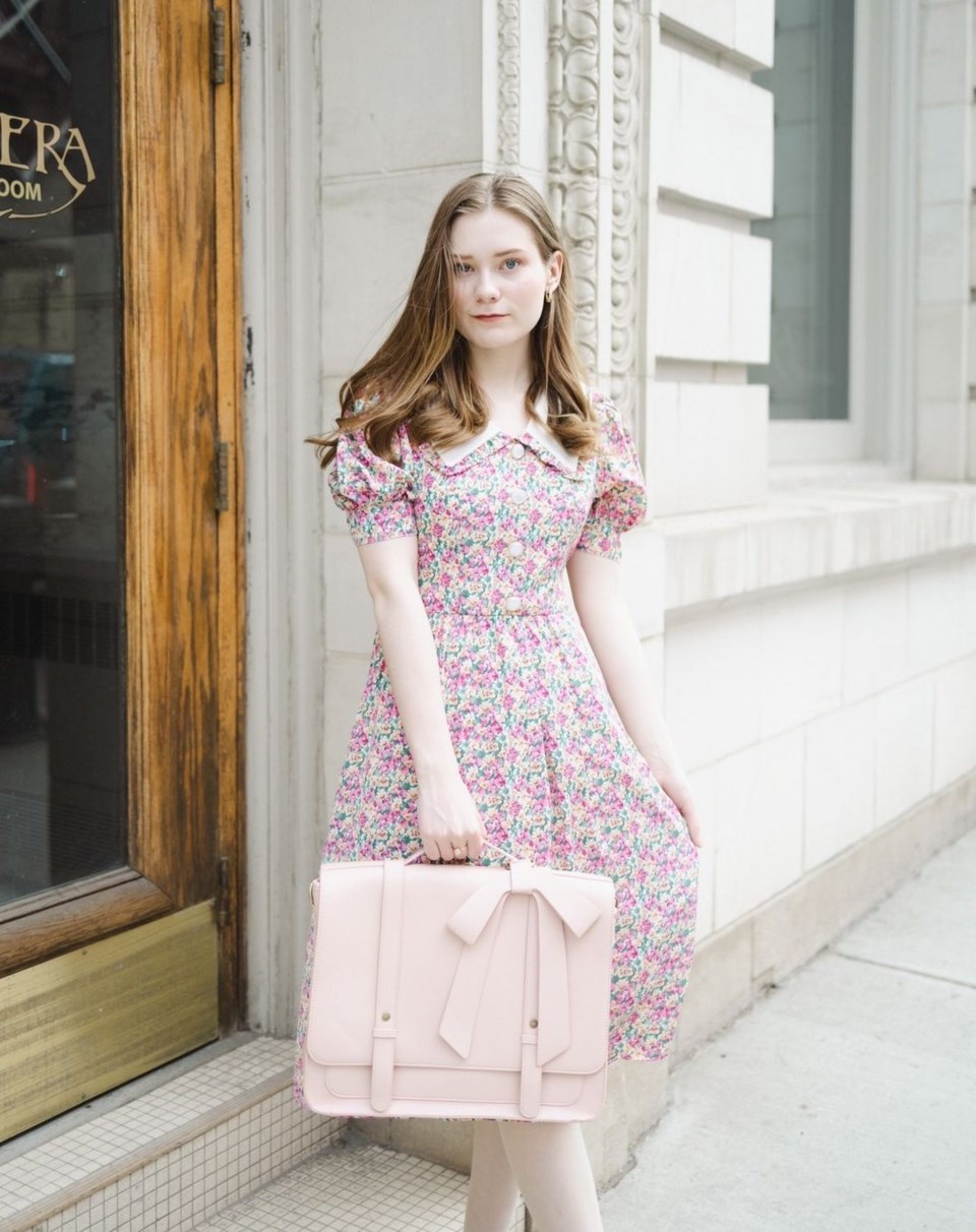 Floral Puff-Sleeve Dress with Peter Pan Collar — Light Academia Outfits
