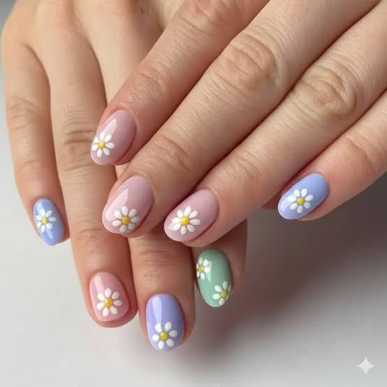 Daisy Motif On Accent Nails Visual Idea Daisy Motif On Accent Nails Visual Idea — Easy Nail Designs