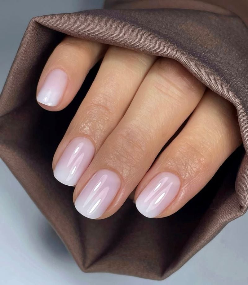 Short Square Milky White to Pink Ombre Short Square Milky White to Pink Ombre — Engagement Nails