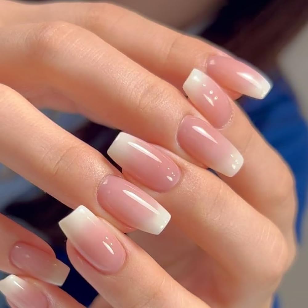 Classic French Manicure Medium Squoval Nails — Nails for Teens