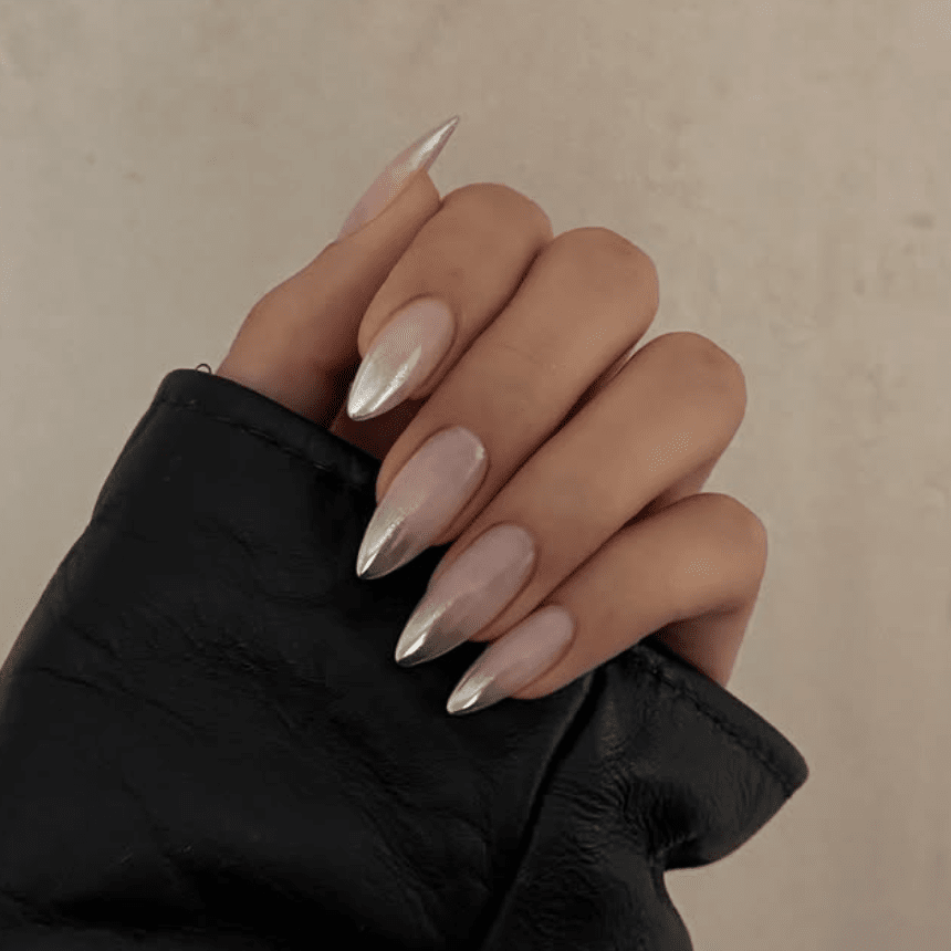 Chrome Visual Idea — Almond French Tip Nails
