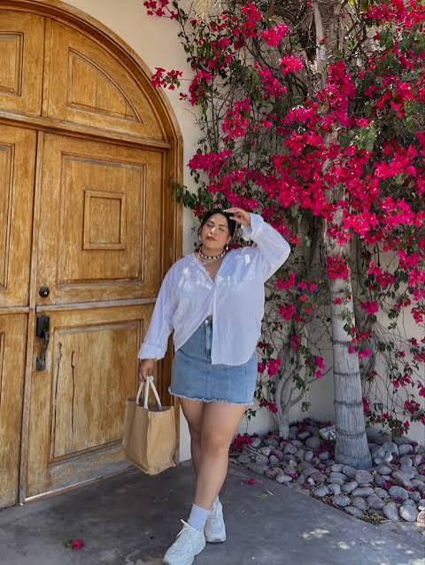 Casual Summer Denim Mini with Oversized Shirt — Midsize Outfits