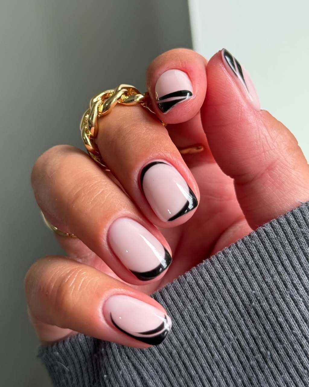 Black French Tips with Abstract Line Accents Black French Tips with Abstract Line Accents — Black French Tip Nails