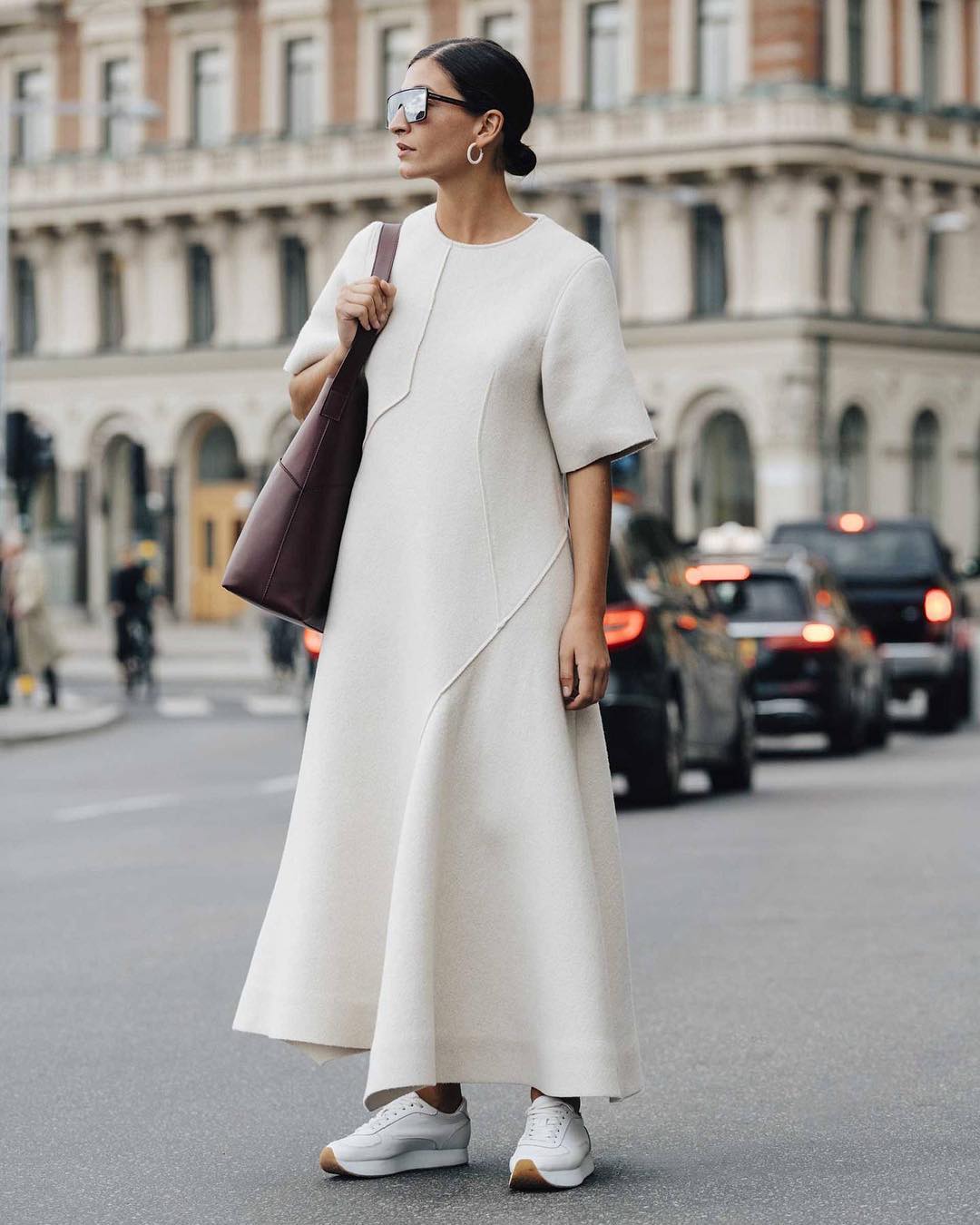 Minimalist Midi Dress with Asymmetrical Details Minimalist Midi Dress with Asymmetrical Details — Scandinavian Outfits