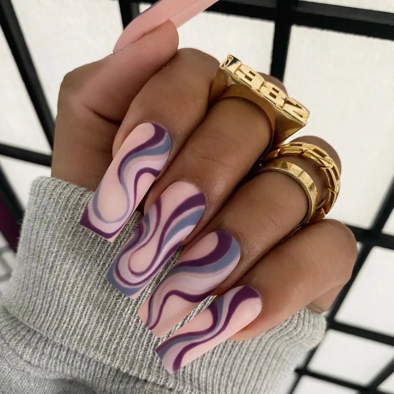 Matte Muted Swirls on Long Square Matte Muted Swirls on Long Square — Swirl Nails