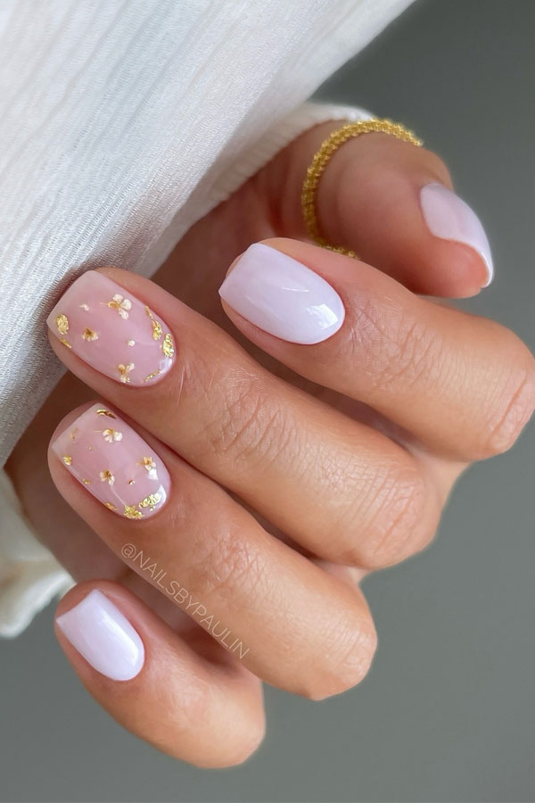 Sheer Pink with Embedded Florals — Classy Short Nails