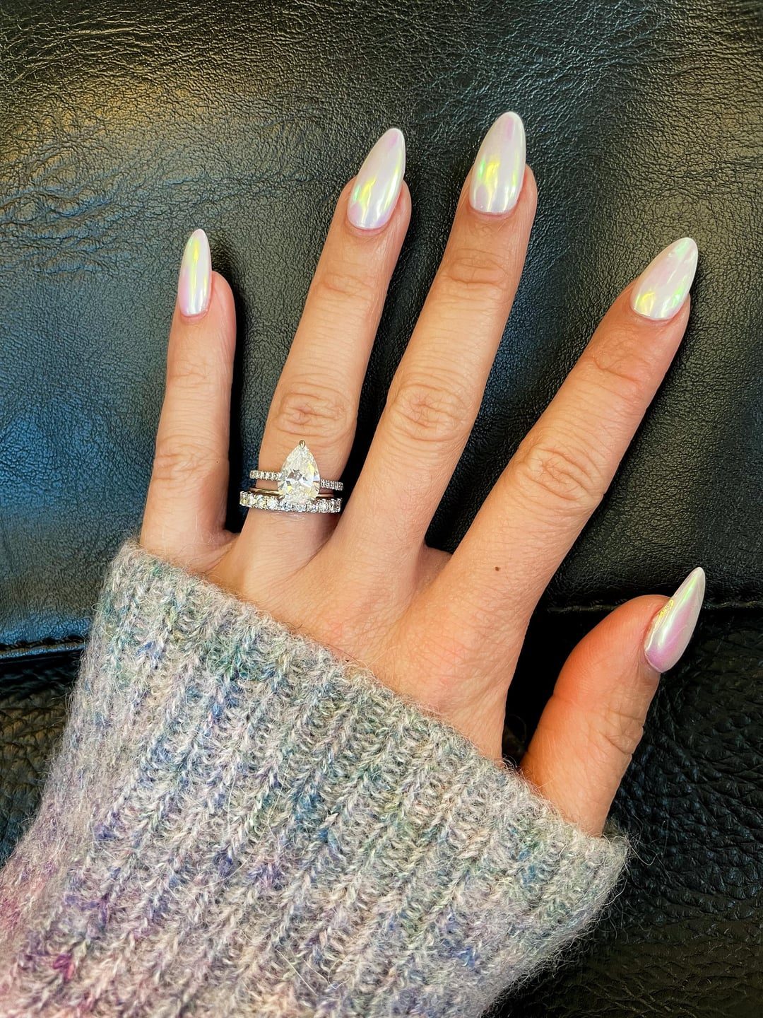 One Hand Short Square Starfish Pearl Nails