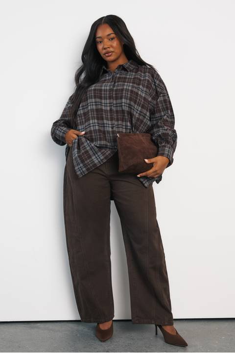 Oversized Plaid Flannel with Wide-Leg Pants — Curvy Outfits