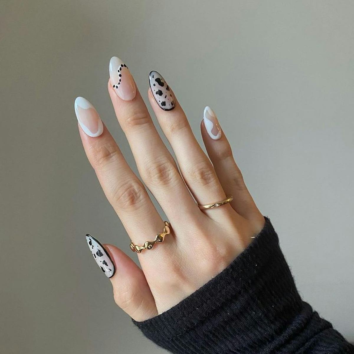 Sheer Nude French Tips and Cow Print Sheer Nude French Tips and Cow Print — Cow Print Nails