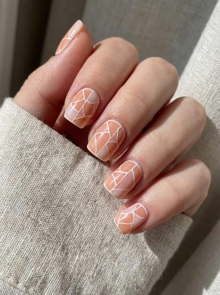 Geometric Pattern With Lines Visual Idea — Peach Nails