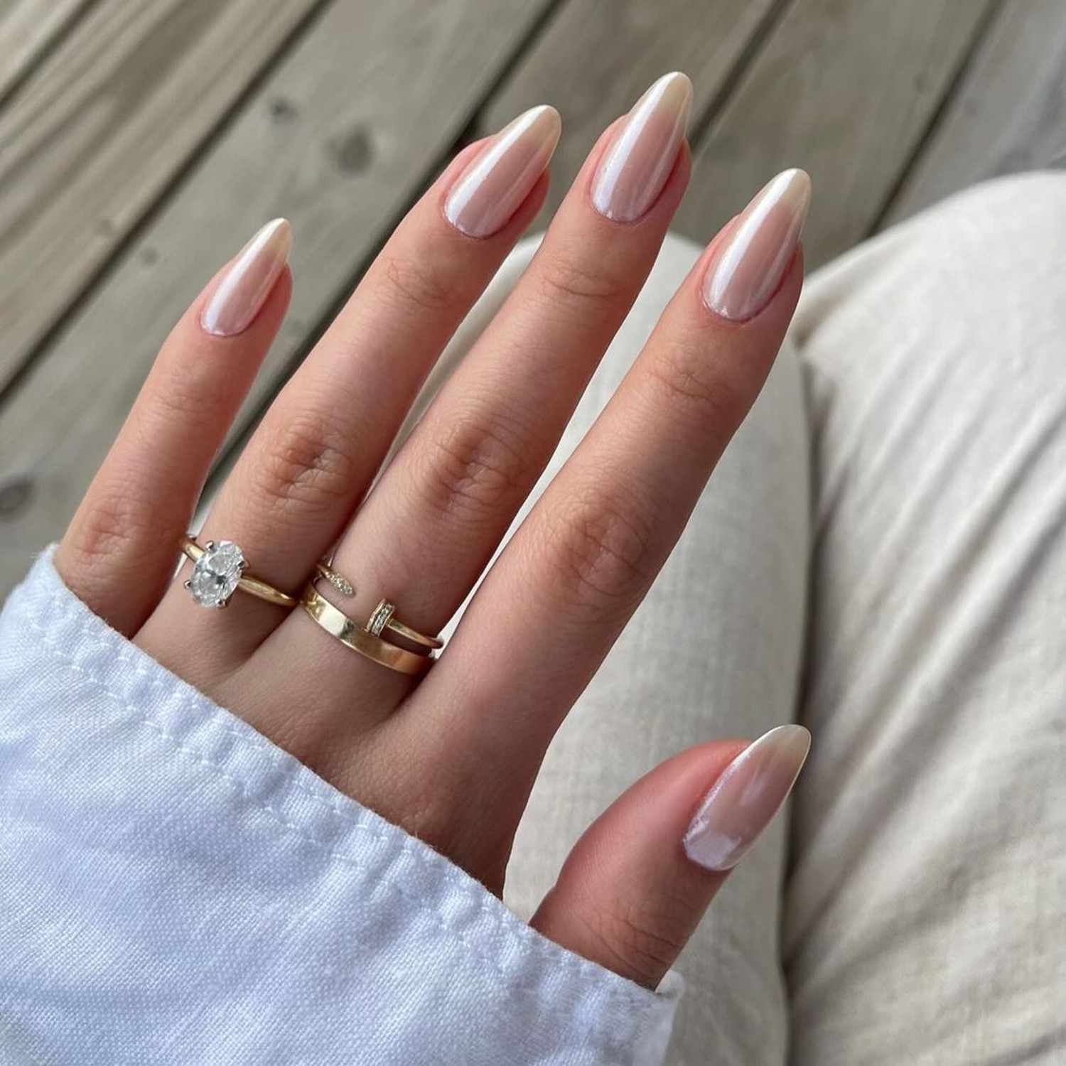 Medium Almond Gold Foil & Pearl Accents — Bridesmaid Nails
