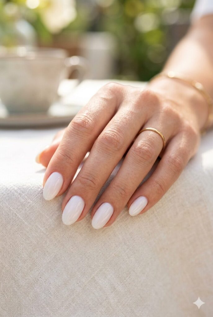 Clean Opaque White Medium Ovals — Simple Nails