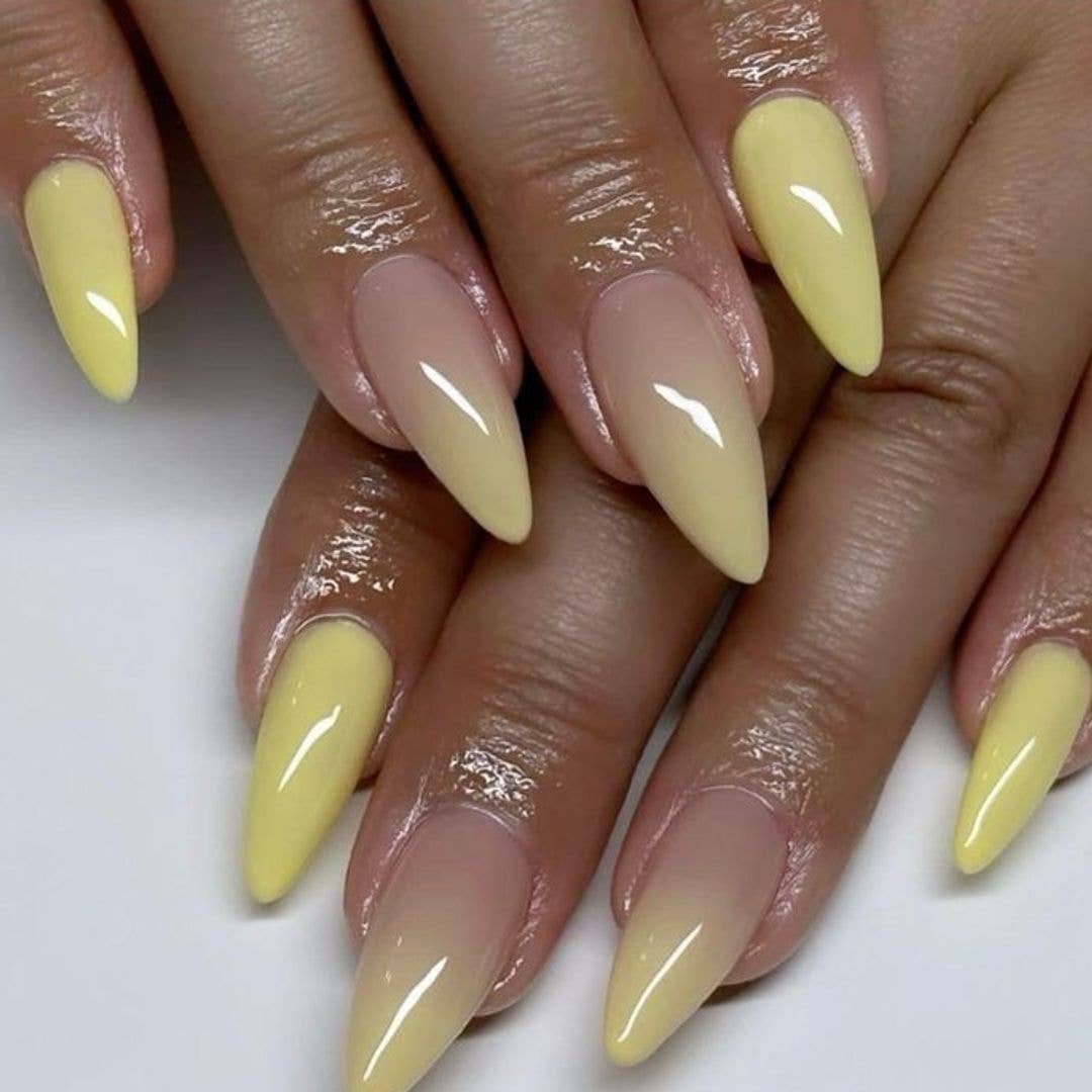 Yellow to Clear Gradient Stilettos — Yellow Nails
