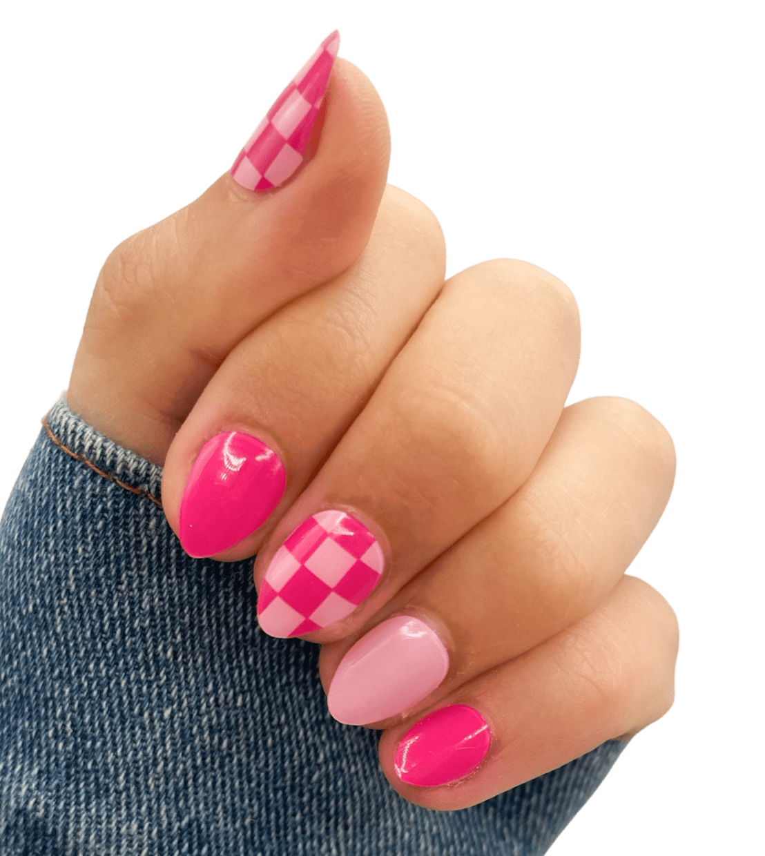 Two-Toned Pink Checkered Short Oval Nails Two-Toned Pink Checkered Short Oval Nails — Checkered Nails