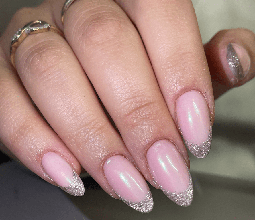 Glitter French Tips with Gold Rhinestones — Glitter French Tip Nails