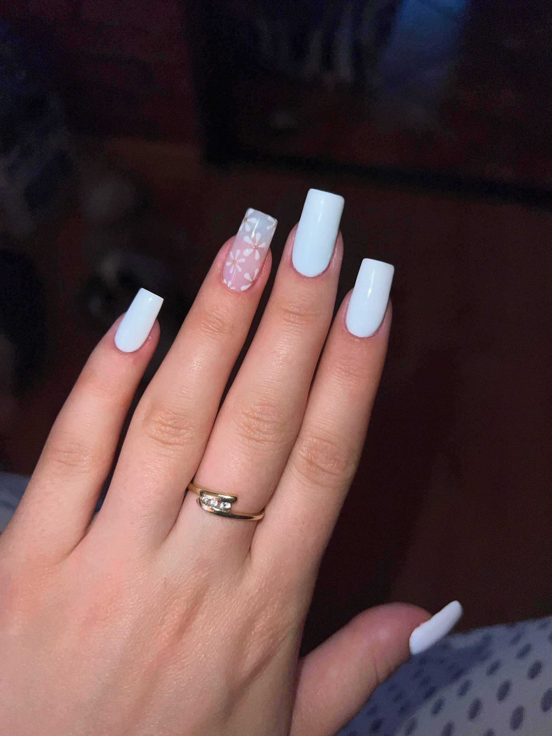 Long Square White with Floral Sticker Long Square White with Floral Sticker — White Nails