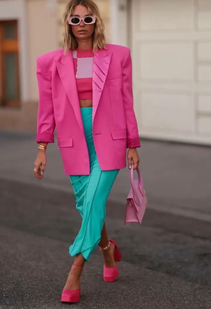 Oversized Pink Blazer and Draped Skirt: Bold 80s Power Dressing Oversized Pink Blazer and Draped Skirt: Bold 80s Power Dressing — 80s Outfits