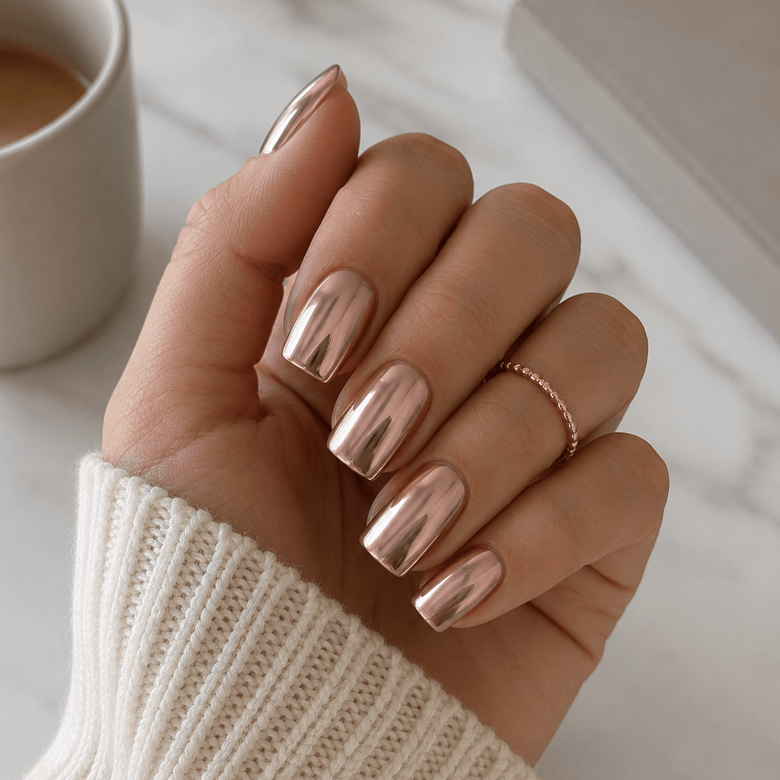 Mirror Rose Gold Medium Square Chrome Mirror Rose Gold Medium Square Chrome — Chrome Nails