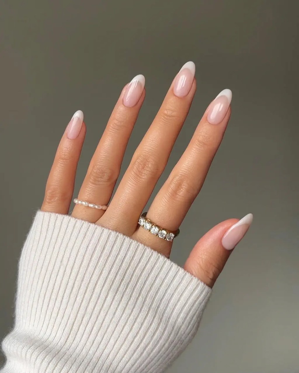 Clean Almond French Tip — White French Tip Nails