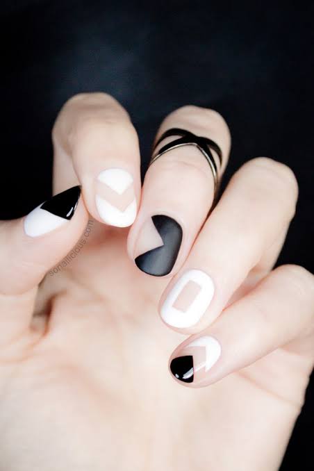 Matte and Glossy Geometric Mix Matte and Glossy Geometric Mix — Negative Space Nails