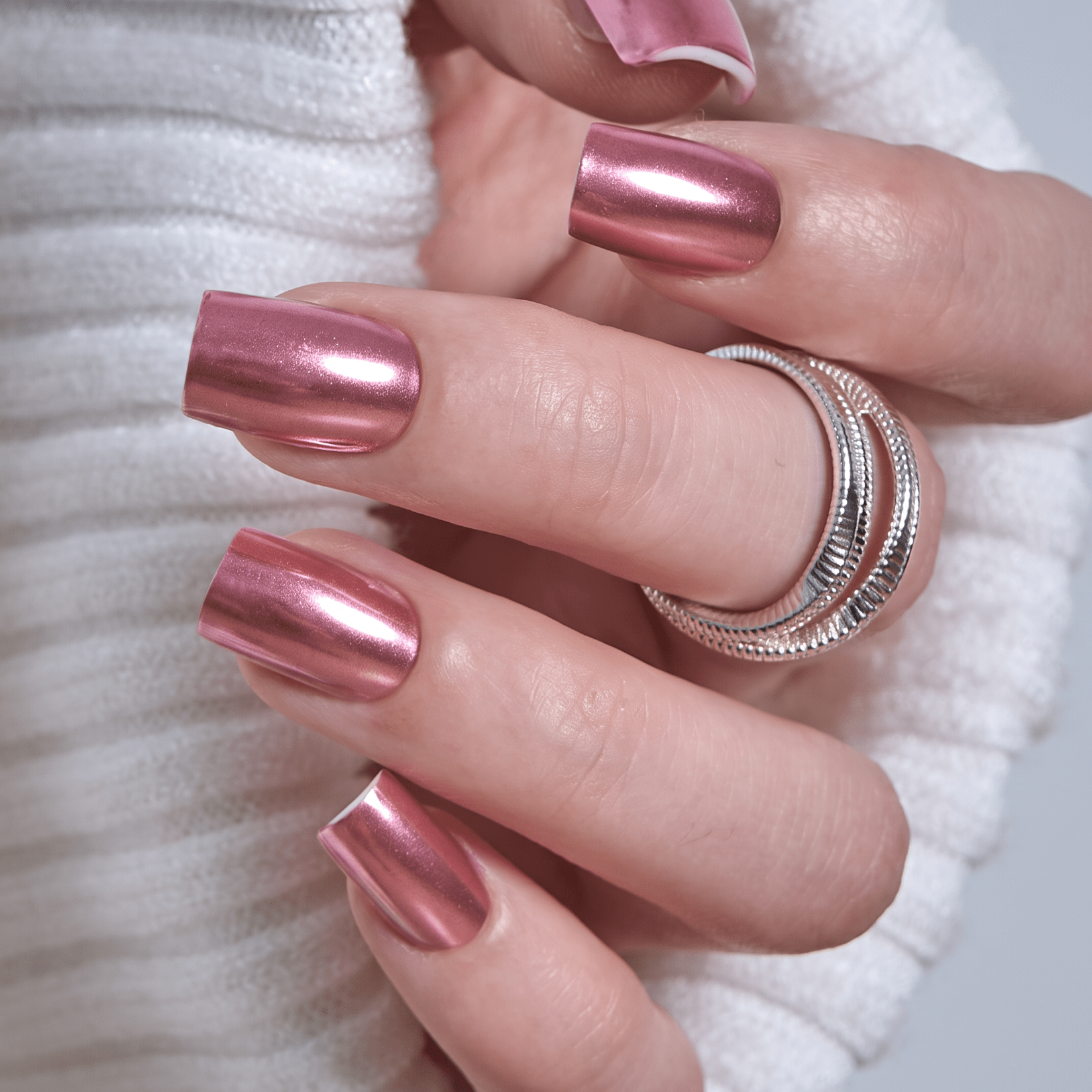 None Light Pink Uniform Chrome Square None Light Pink Uniform Chrome Square — Pink Chrome Nails