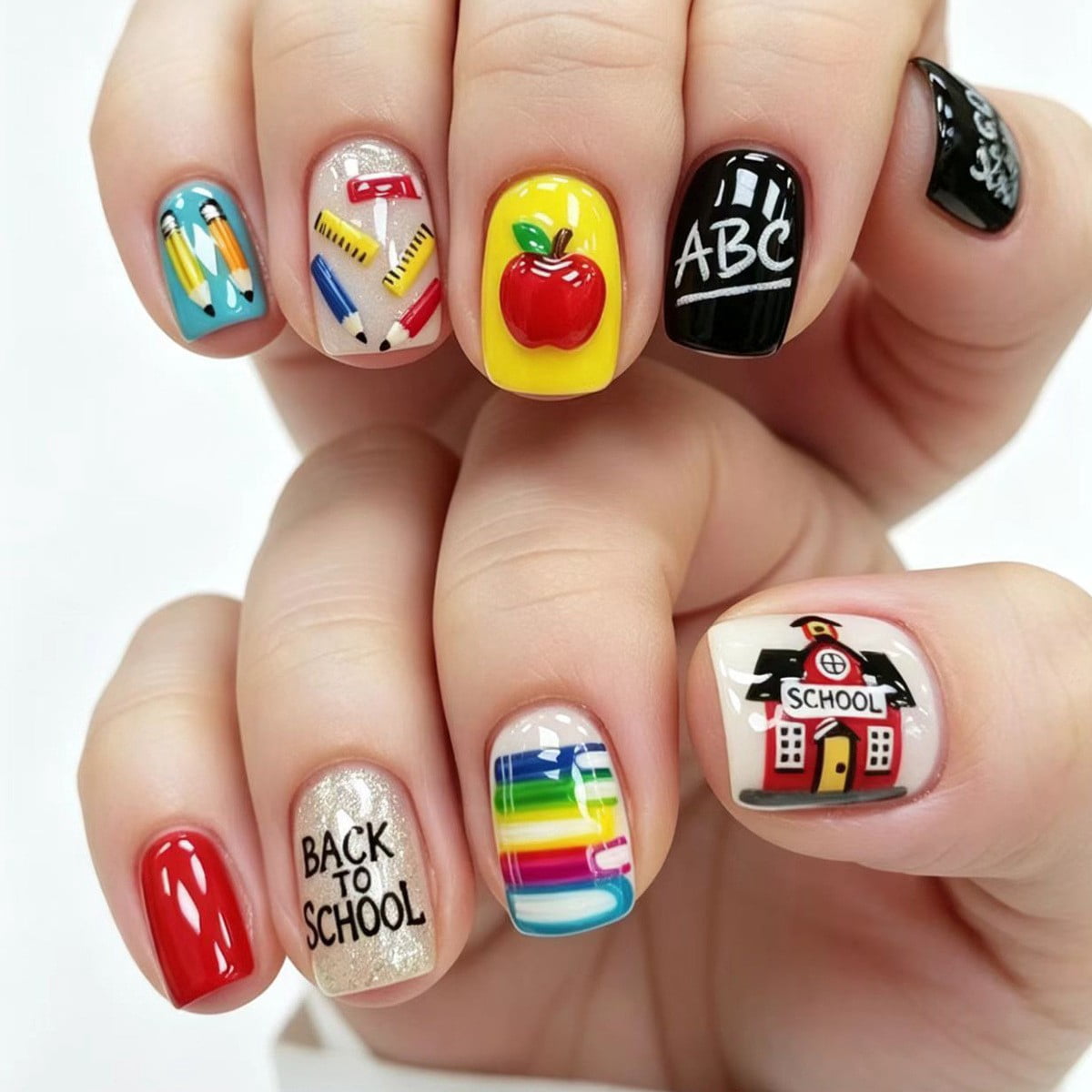 Short Rounded School Supply Collage Short Rounded School Supply Collage — School Nails