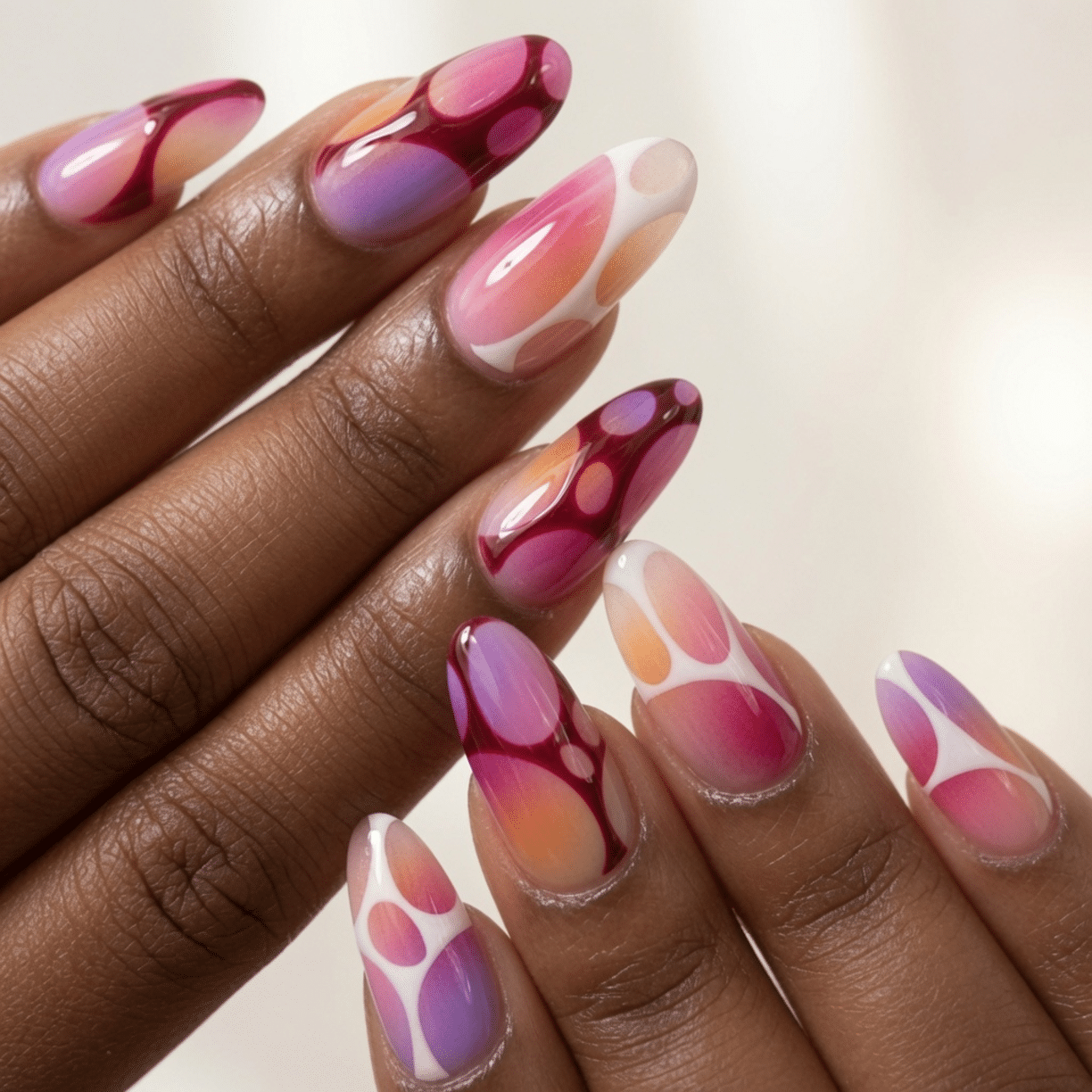 Pink Purple Orange Abstract Shapes — Airbrush Nails