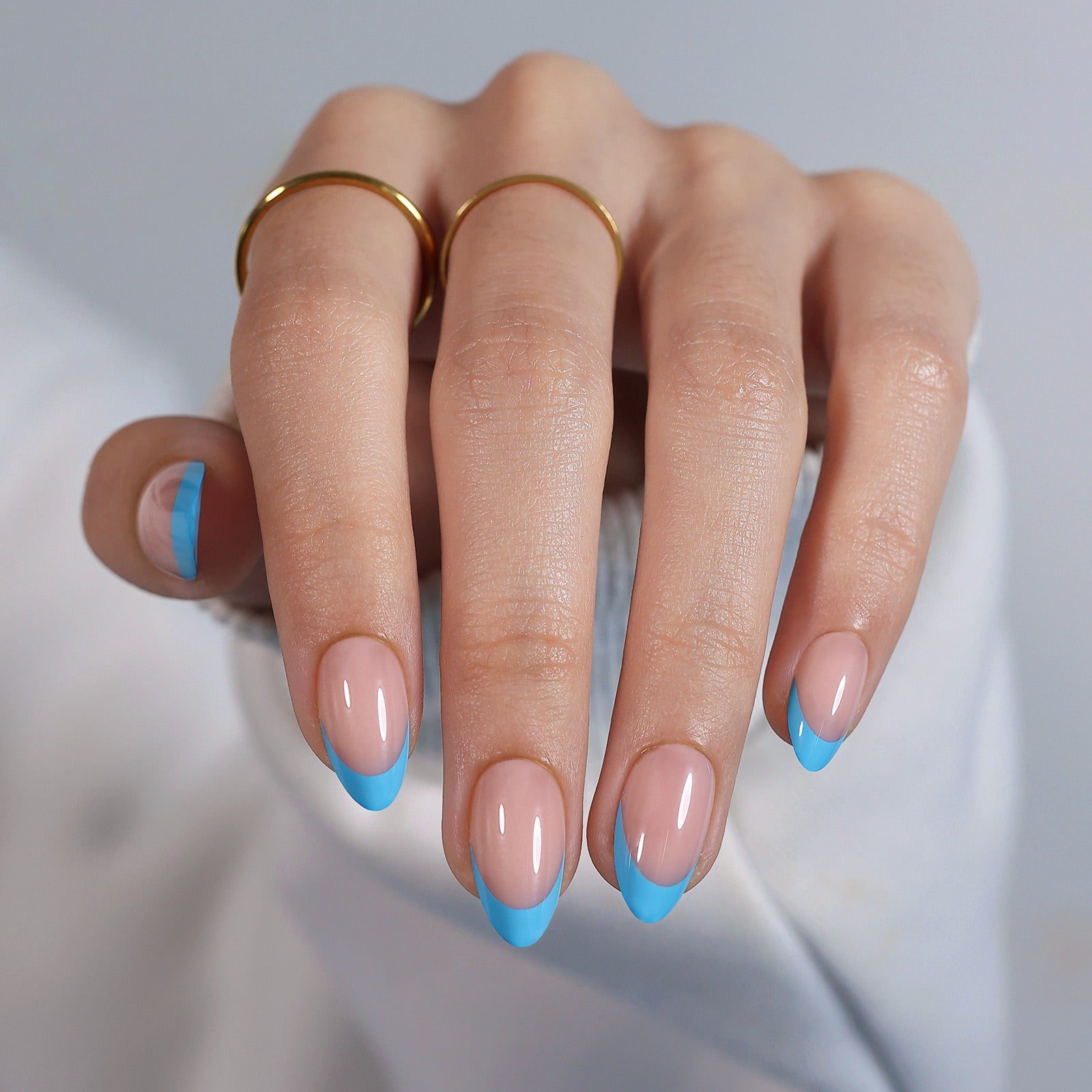 Bright Blue Almond French Tip Nails