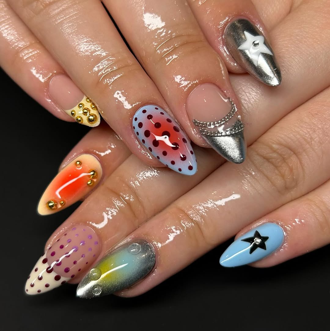 Chrome and Gradient Y2K Almonds Chrome and Gradient Y2K Almonds — Y2K Nails