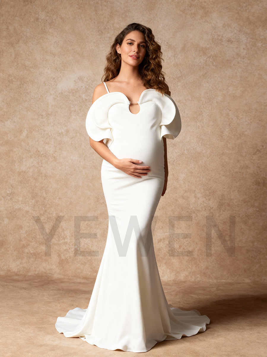 Mermaid Gown With Dramatic Sleeves Outfit Idea — Maternity Photoshoot Outfits