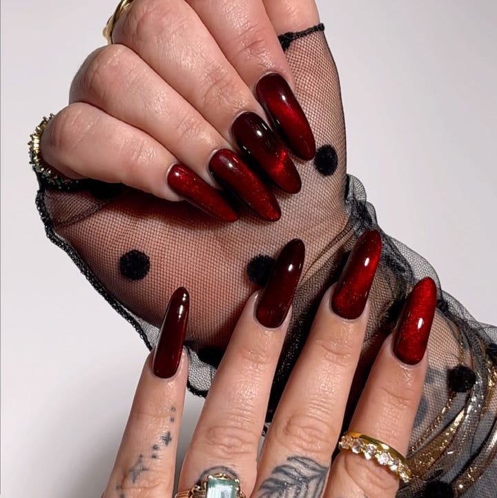 Versatile Deep Opaque Red Almond Nails — Dark Red Nails