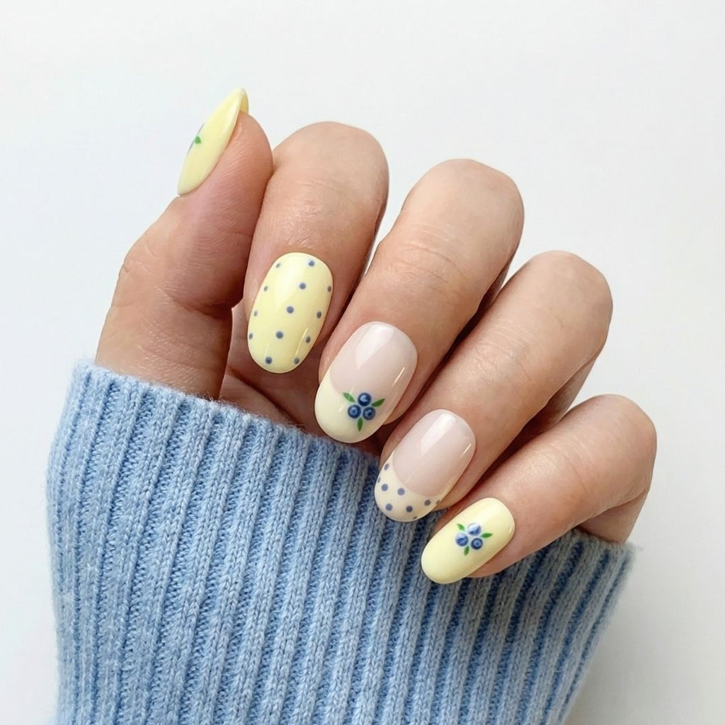 Blueberry Motif And Polka Dots Visual Idea Blueberry Motif And Polka Dots Visual Idea — Easy Nail Designs