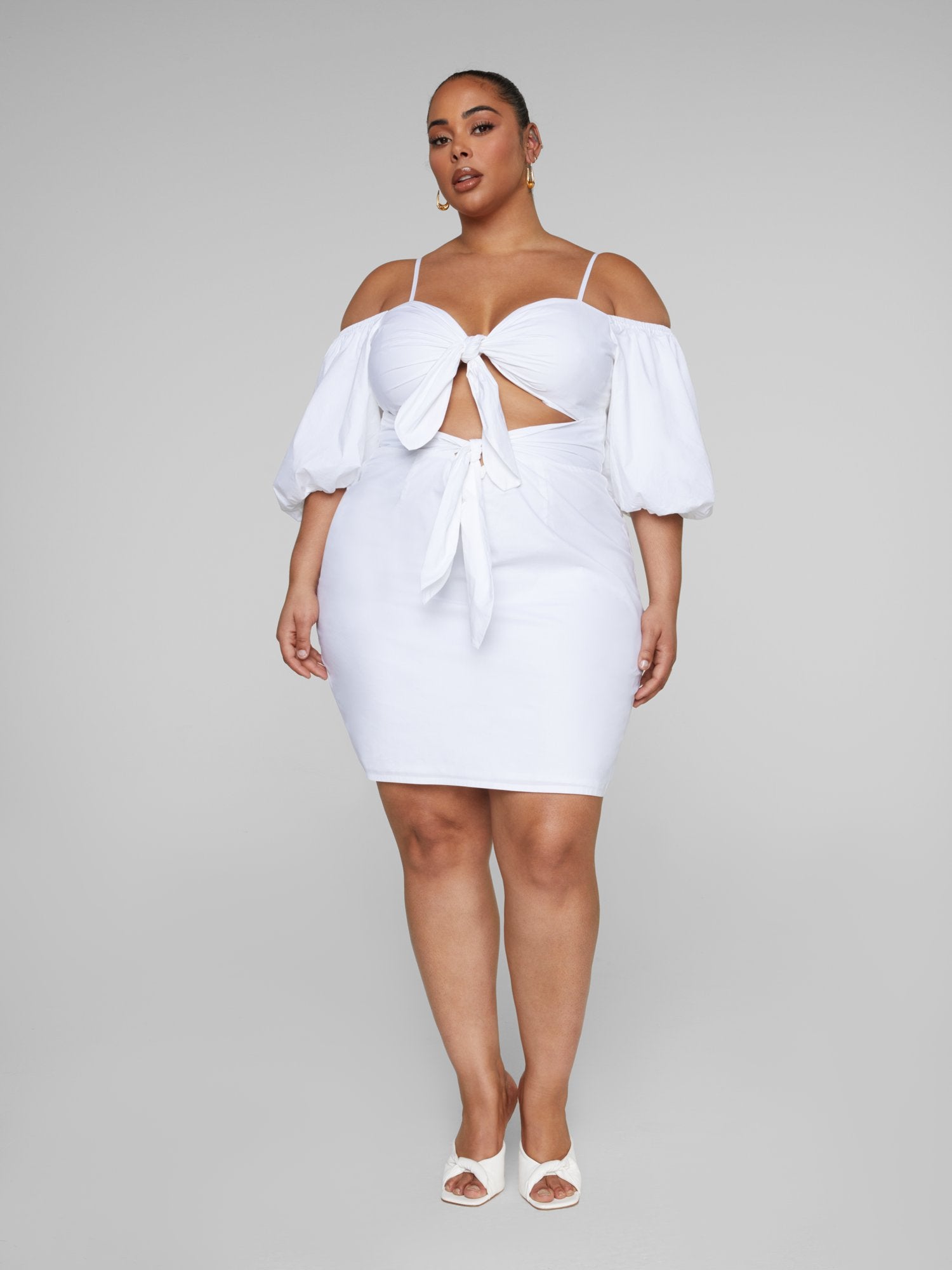 White Off-the-Shoulder Mini Dress with Tie-Front Detail White Off-the-Shoulder Mini Dress with Tie-Front Detail — 50th Birthday Outfits