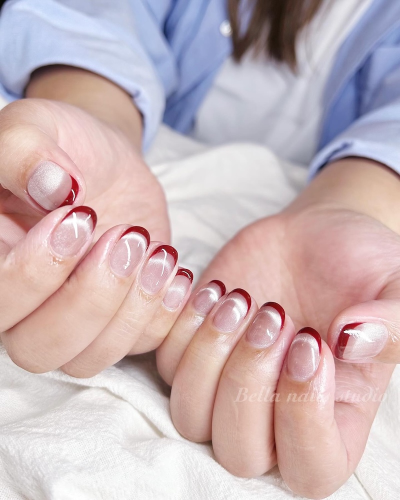 Glossy With Subtle Shimmer Visual Idea — Red French Tip Nails