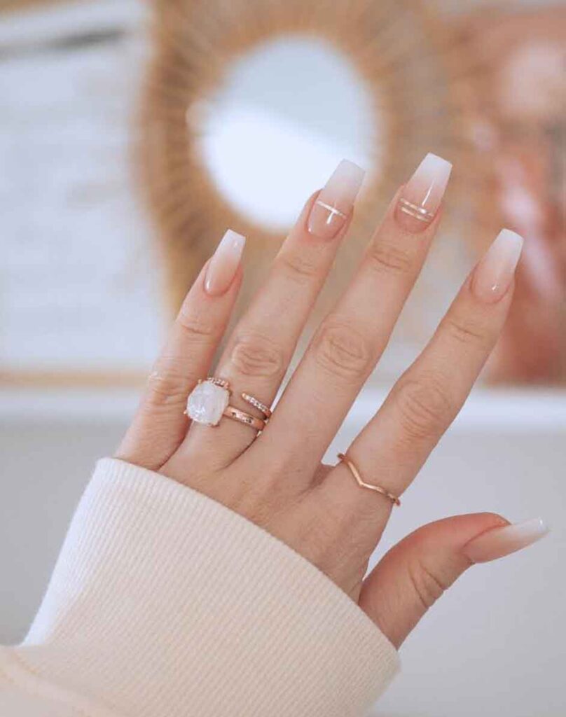 Long Square Nude to White Ombre Nails Long Square Nude to White Ombre Nails — Nude Nails
