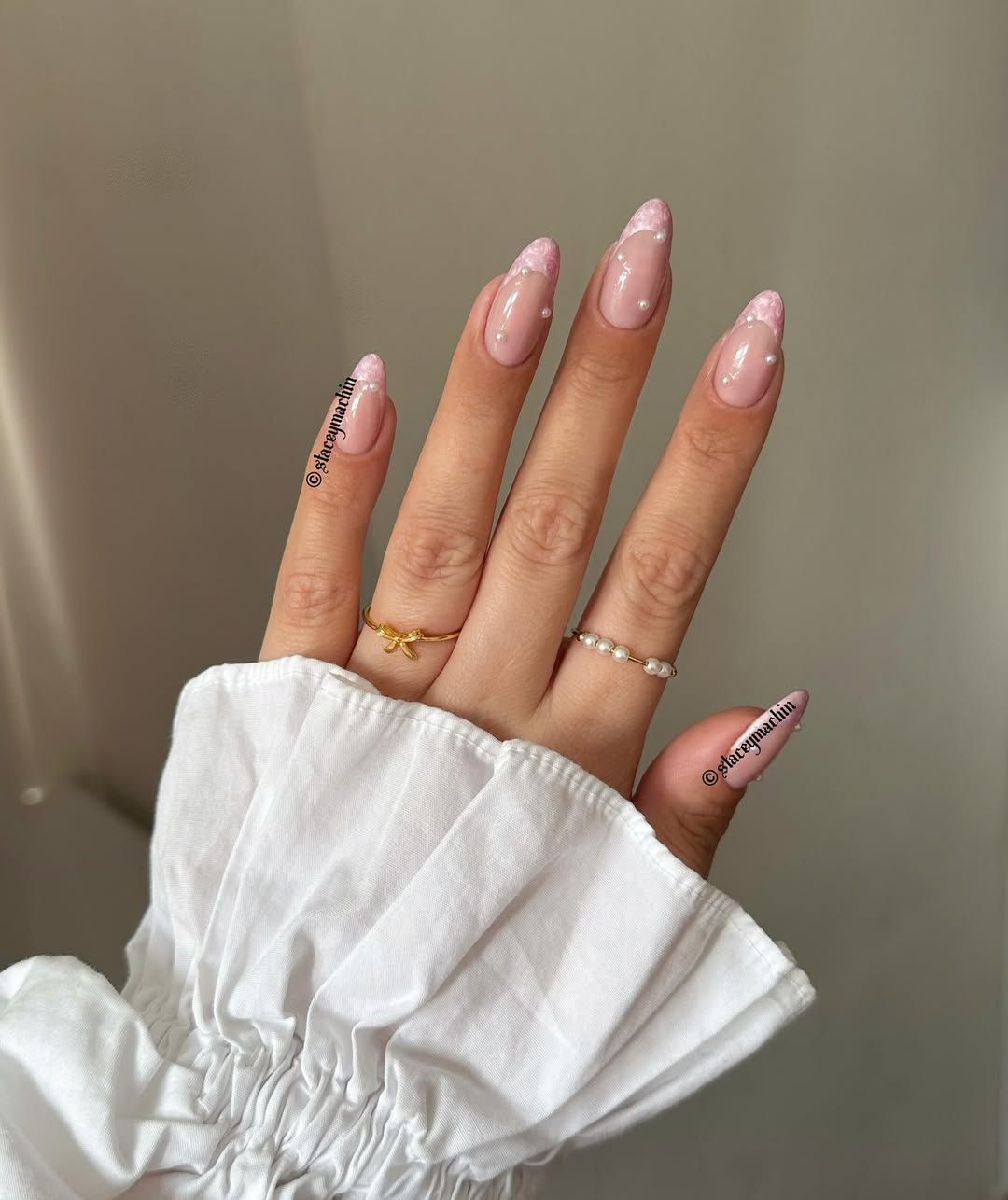 Pearl and Glitter Pink French Tips — Pink Nails