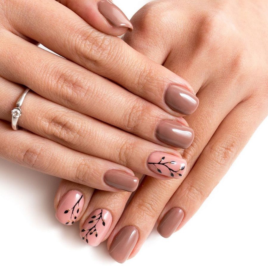 Brown and Pink Branch Art — Nails for Women Over 40