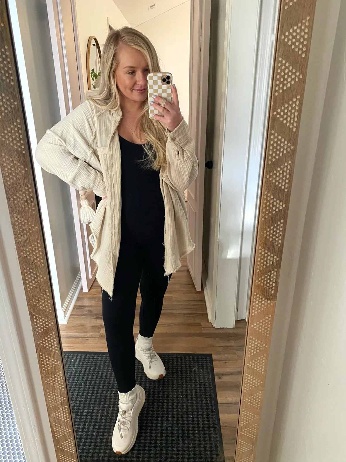 Textured Oversized Shirt Jacket with Leggings — Postpartum Outfits