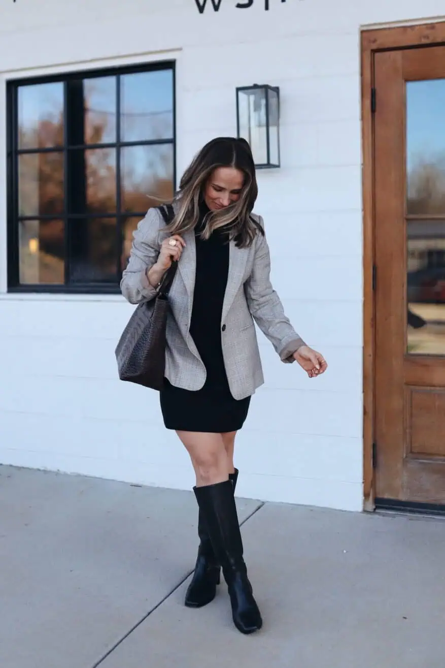 Plaid Blazer Over Sheath Dress: Tailored Business Casual Plaid Blazer Over Sheath Dress: Tailored Business Casual — Outfits for Women Over 40