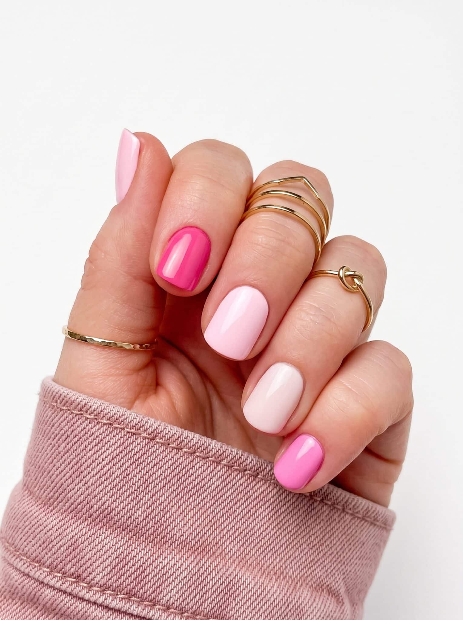 Hot Pink to Off-White Gradient Squares Hot Pink to Off-White Gradient Squares — Short Gel Nails