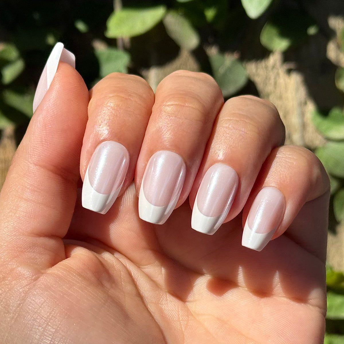 Shimmery Pale Pink French Tip — White French Tip Nails