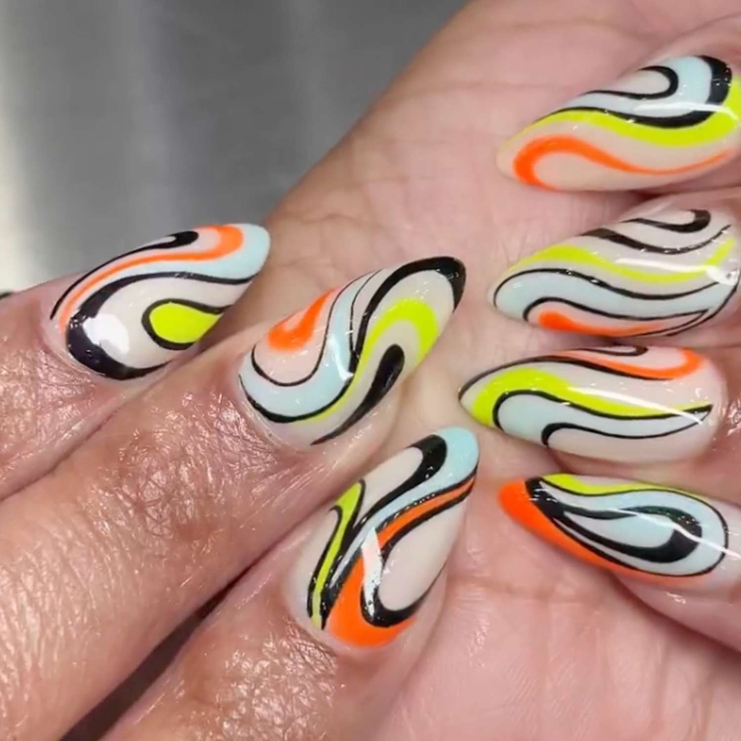 Neon Swirls with Black Outlines Neon Swirls with Black Outlines — Swirl Nails