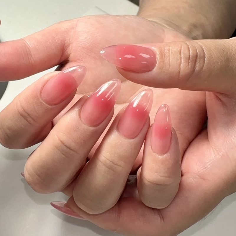 Clear Pink Gradient Almond Nails — Gel X Nails