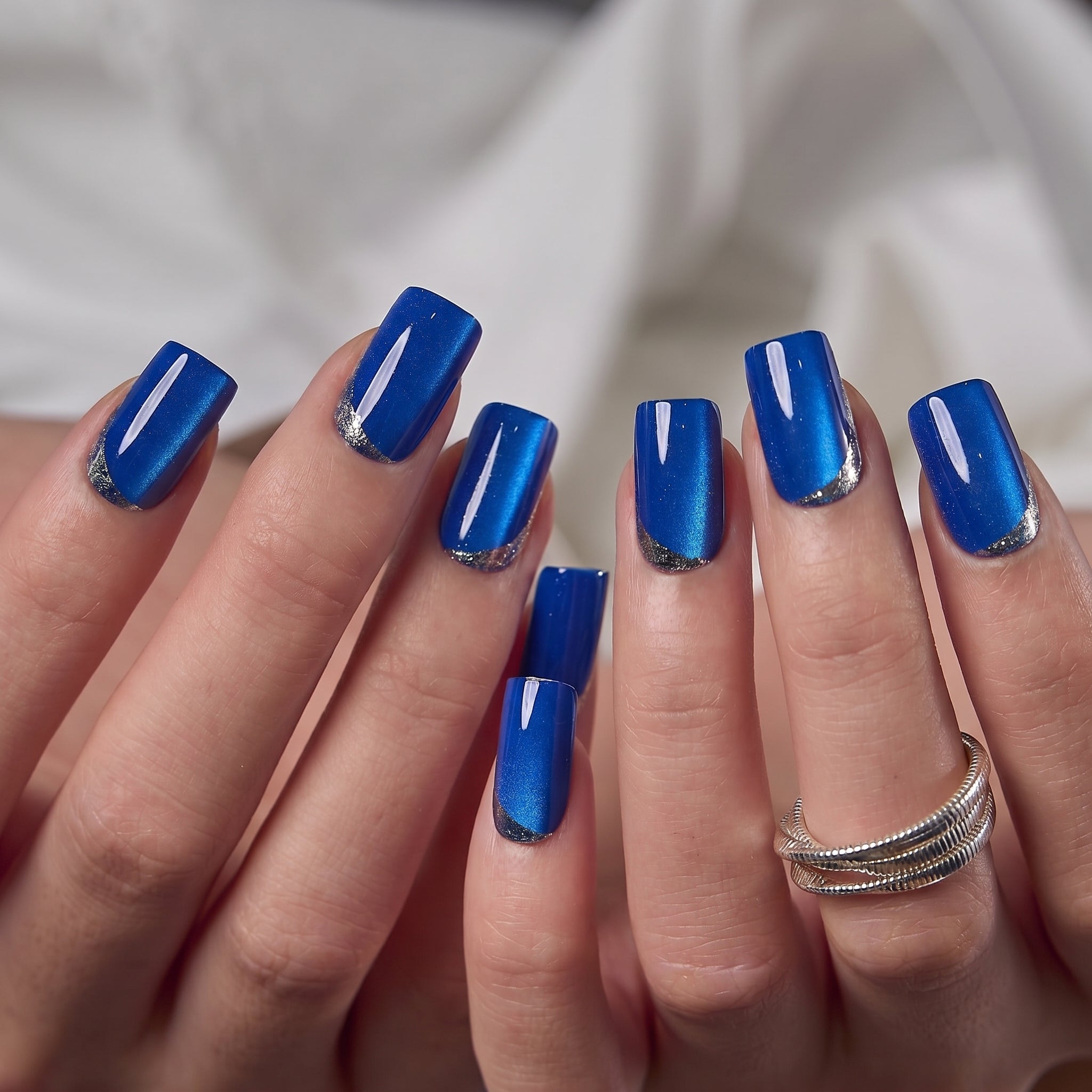 Deep Blue Glitter French Tip Square Nails Deep Blue Glitter French Tip Square Nails — Royal Blue Nails