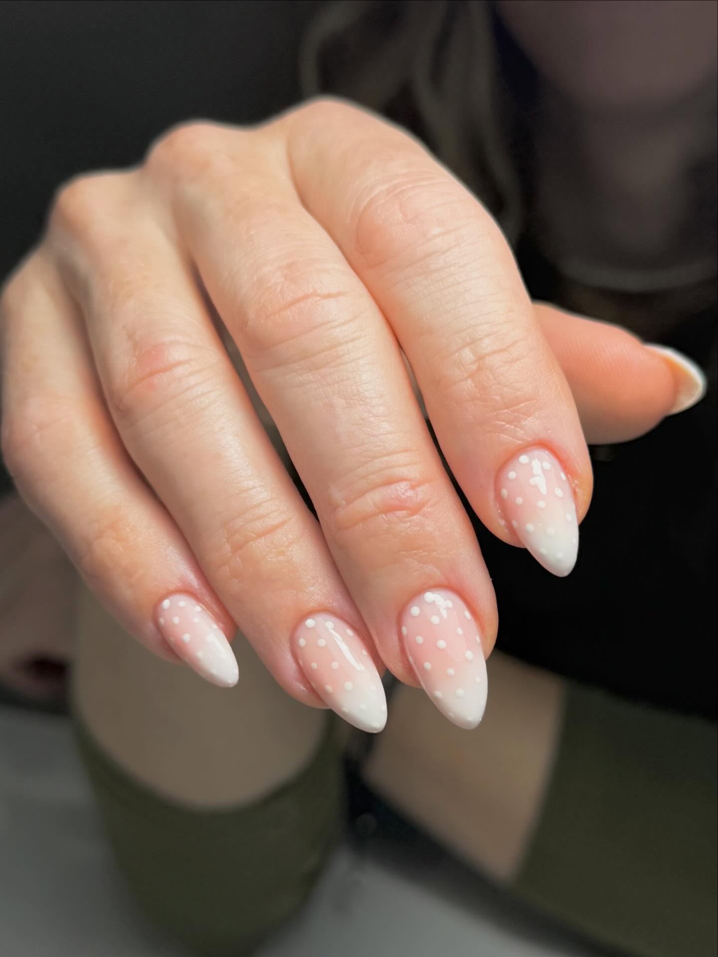 Pink White Gradient Polka Dot Stilettos — Pink and White Nails