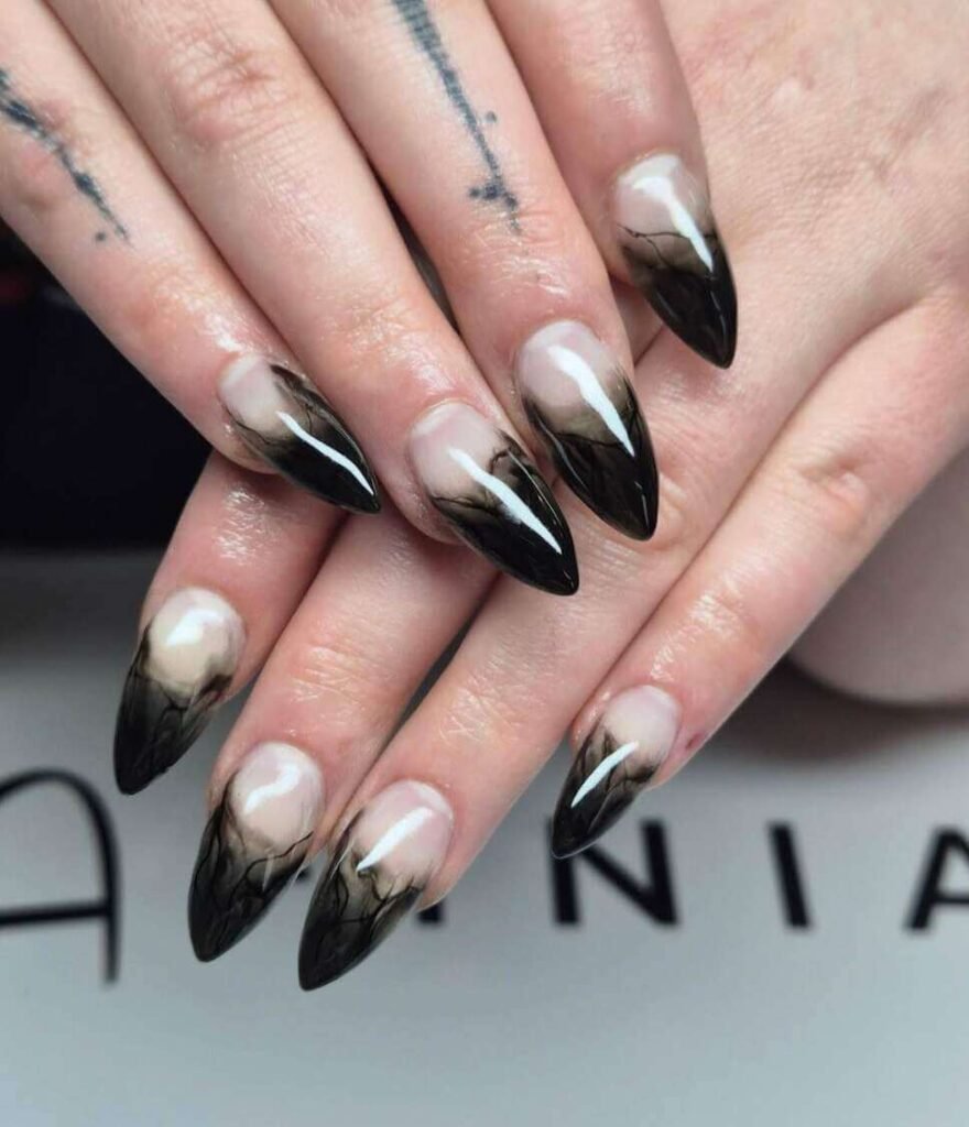 Long Stiletto Smoky Effect Glossy Nails Long Stiletto Smoky Effect Glossy Nails — Dark Nails
