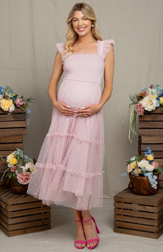 Light Pink Tulle Midi Dress with Polka Dots Light Pink Tulle Midi Dress with Polka Dots — Baby Shower Outfits