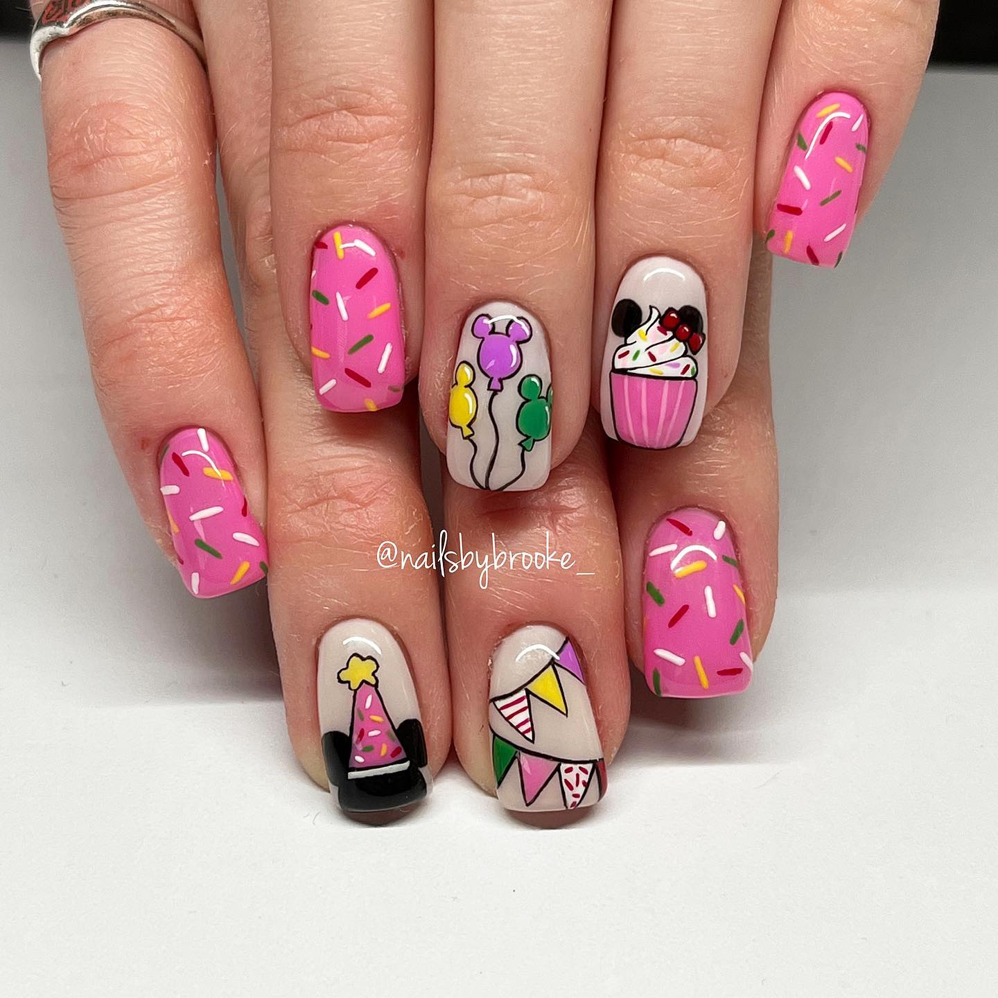 Short Square Birthday Motif Nails Short Square Birthday Motif Nails — Birthday Nails